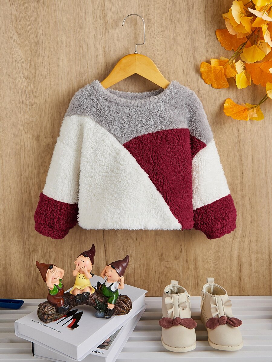 SHEIN Bebé niña Pullover teddy de color combinado - Multicolor - Ver 1