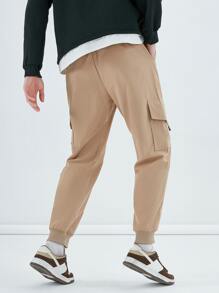 Manfinity Men Flap Pocket Side Drawstring Waist Cargo Trousers - Khaki - View 6