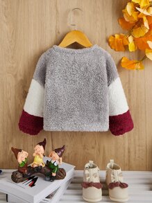 SHEIN Bebé niña Pullover teddy de color combinado - Multicolor - Ver 2