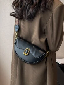 轻巧、商务休闲金属装饰翻盖马鞍包，母亲节礼物，适合妈妈、少女、女大学生、新秀和白领人士，非常适合办公室、大学、工作、商务、通勤、户外、旅行、郊游 - 黑色 - 查看 2