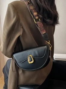 轻巧、商务休闲金属装饰翻盖马鞍包，母亲节礼物，适合妈妈、少女、女大学生、新秀和白领人士，非常适合办公室、大学、工作、商务、通勤、户外、旅行、郊游 - 黑色 - 查看 5