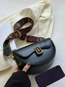 轻巧、商务休闲金属装饰翻盖马鞍包，母亲节礼物，适合妈妈、少女、女大学生、新秀和白领人士，非常适合办公室、大学、工作、商务、通勤、户外、旅行、郊游 - 黑色 - 查看 6
