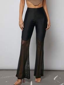 SHEIN BAE High Waist Flare Leg Trousers - Black - View 3