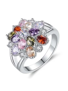1pc Glamorous Luxury Multicolour Cubic Zirconia Ring For Ladies Fashion Jewelry Best Friend Gifts For Banquet - Multicolor - View 4