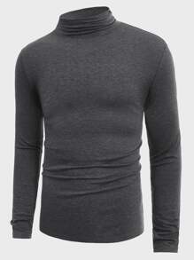 Manfinity NiteLyfe 男士素色高領T恤 - 深灰色 - 查看 1