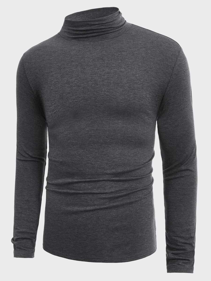 Manfinity NiteLyfe 男士素色高領T恤 - 深灰色 - 查看 1