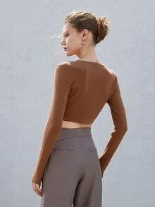 Solid Crop Jumper - Brown - View 2