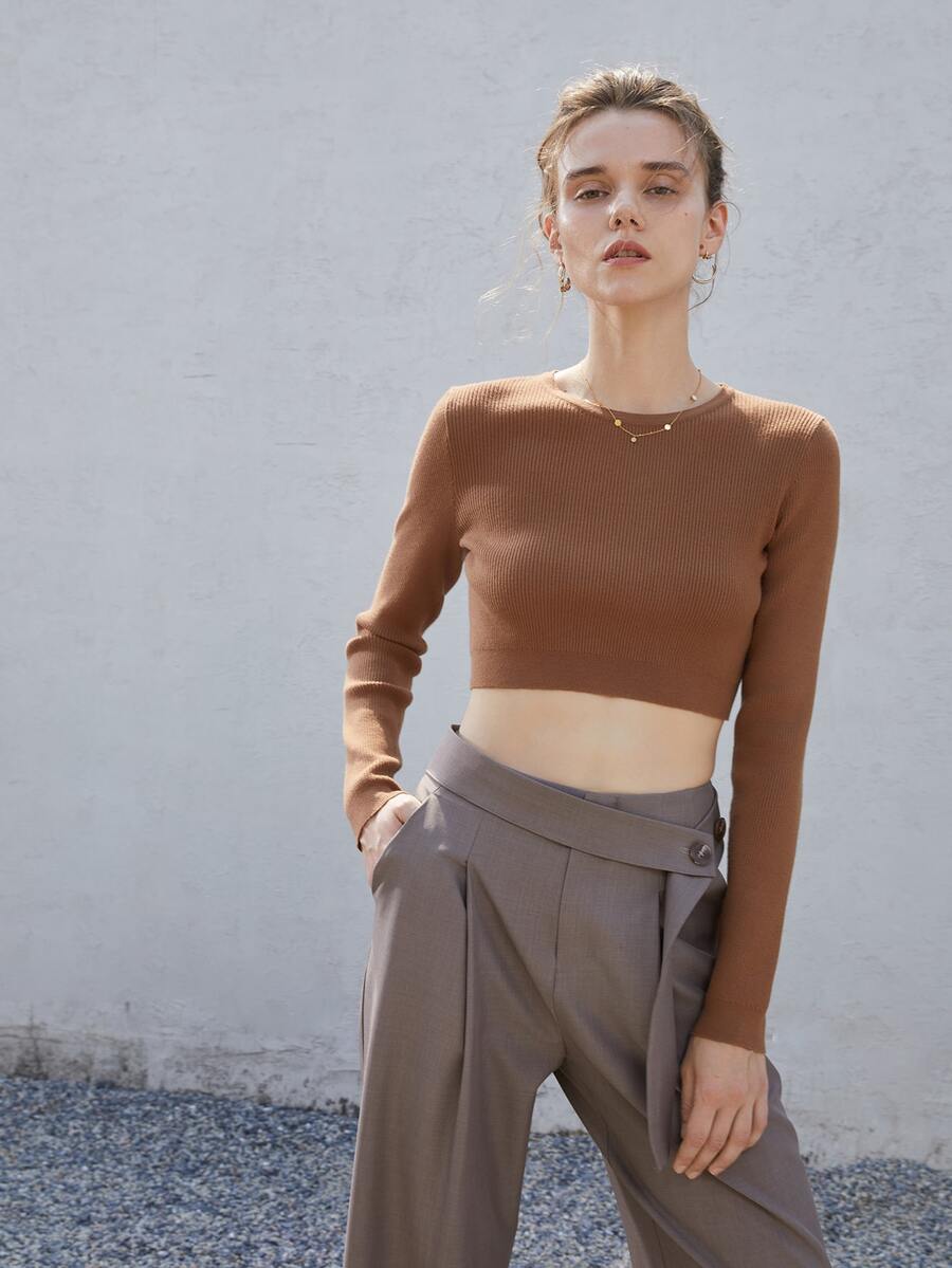 Solid Crop Jumper - Brown - View 1