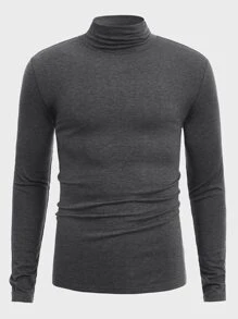 Manfinity NiteLyfe 男士素色高領T恤 - 深灰色 - 查看 3