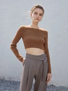 Solid Crop Jumper - Brown - View 3