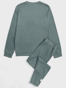 Manfinity Men Patched Detail Pullover & Joggers - Mint Green - View 2