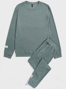 Manfinity Men Patched Detail Pullover & Joggers - Mint Green - View 4