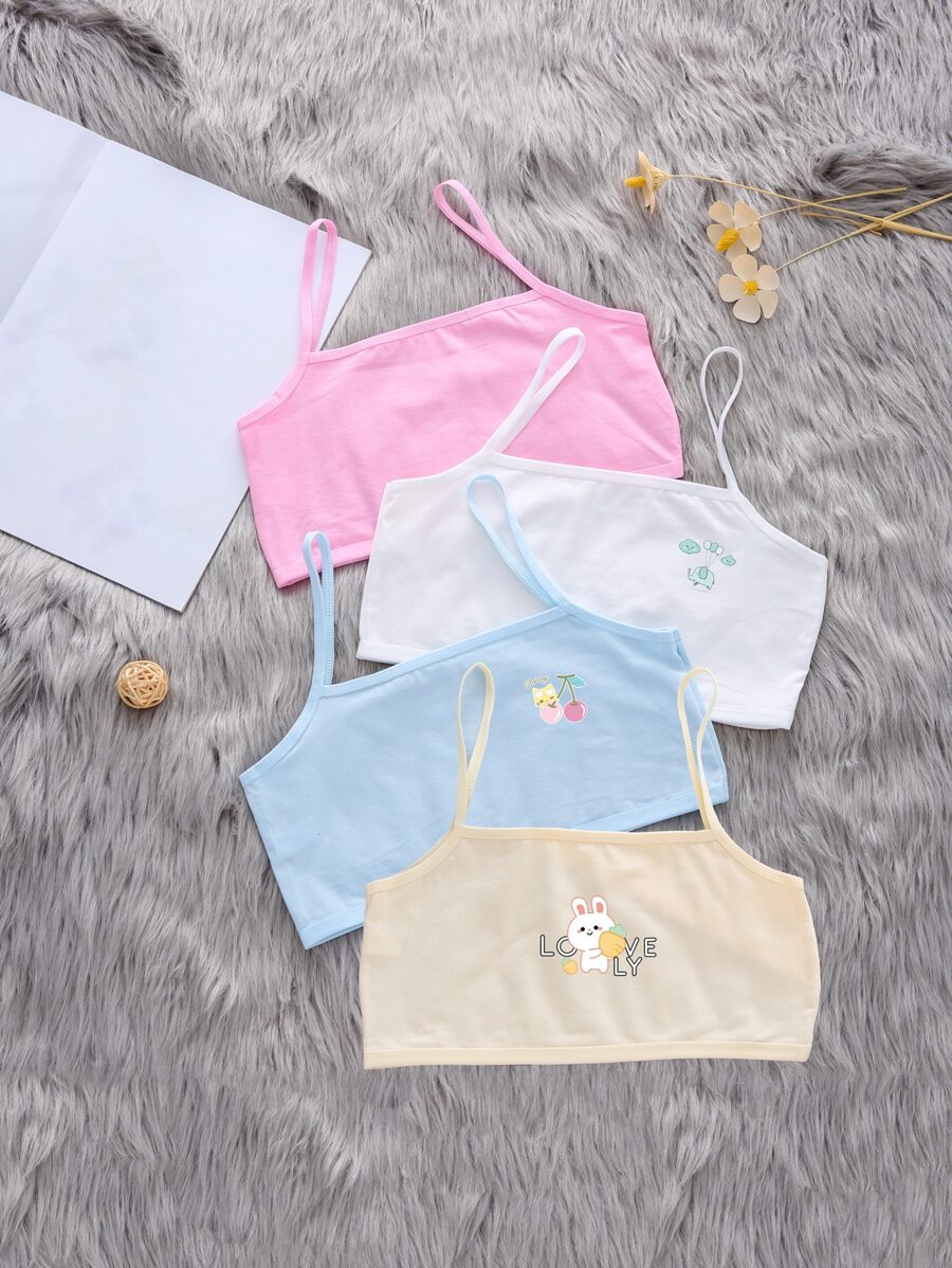 Girls 4pcs Cartoon Graphic Bralet - Multicolor - View 1