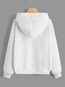 SHEIN LUNE Drop Shoulder Drawstring Hooded Teddy Jacket - White - View 2