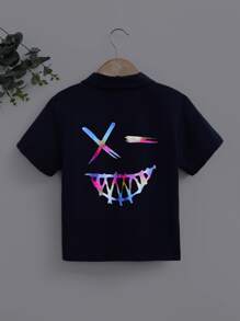 Toddler Boys Reflective Expression Print Shirt Without Tee - Navy Blue - View 1