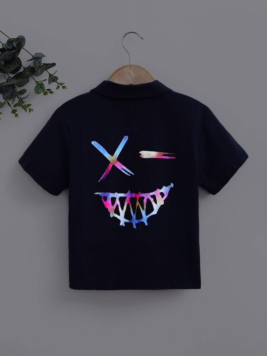 Toddler Boys Reflective Expression Print Shirt Without Tee - Navy Blue - View 1