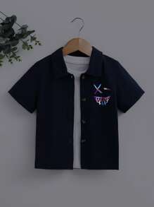 Toddler Boys Reflective Expression Print Shirt Without Tee - Navy Blue - View 2