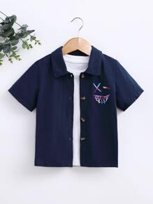 Toddler Boys Reflective Expression Print Shirt Without Tee - Navy Blue - View 3