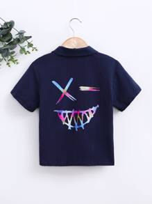 Toddler Boys Reflective Expression Print Shirt Without Tee - Navy Blue - View 4