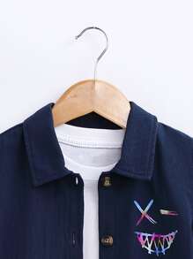 Toddler Boys Reflective Expression Print Shirt Without Tee - Navy Blue - View 7