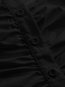 SHEIN MOD Camisa unicolor fruncido delantero - Negro - Ver 4