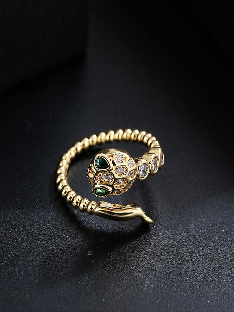 Anillo abierto zirconia cúbica con diseño de serpiente - Amarillo Oro - Ver 1
