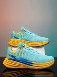 Men Letter Graphic Lace-up Front Running Shoes - Blue - View 1