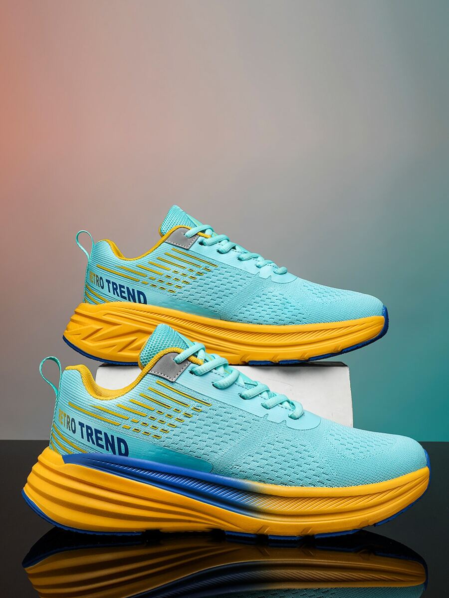 Men Letter Graphic Lace-up Front Running Shoes - Blue - View 1