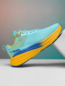 Men Letter Graphic Lace-up Front Running Shoes - Blue - View 2