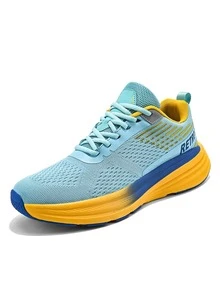 Men Letter Graphic Lace-up Front Running Shoes - Blue - View 3
