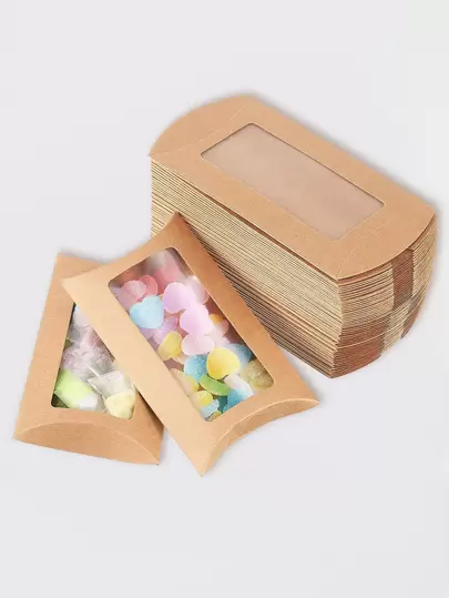 10 piezas Caja de regalo de papel transparente, caja de almacenamiento de dulces con diseño de almohada para fiestas, regreso a la escuela, Día de San Valentín