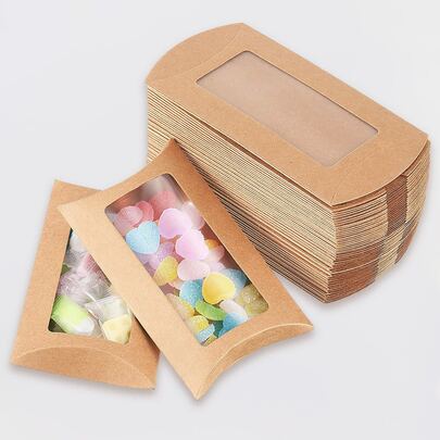 Hộp quà tặng giấy trong suốt 10 chiếc, hộp đựng kẹo thiết kế hình gối cho bữa tiệc trở lại trường ngày lễ tình nhân