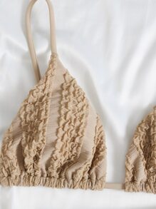 SHEIN Swim Summer Beach Smocked Triangle Bikini Set With Beach Skirt - Beige - View 4