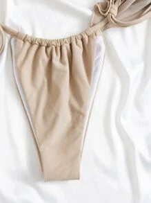 SHEIN Swim Summer Beach Smocked Triangle Bikini Set With Beach Skirt - Beige - View 5