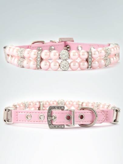 1 st Faux Pearl & Rhinestone Dekor Pet Collar