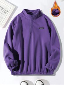 Claim Dot 男士寬鬆款半拉鍊法蘭絨套頭衫,設有字母貼片細節 - 紫色 - 查看 1