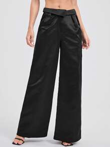 Michelle Wong Flipped Waist Wide Leg Pants - Black - View 1