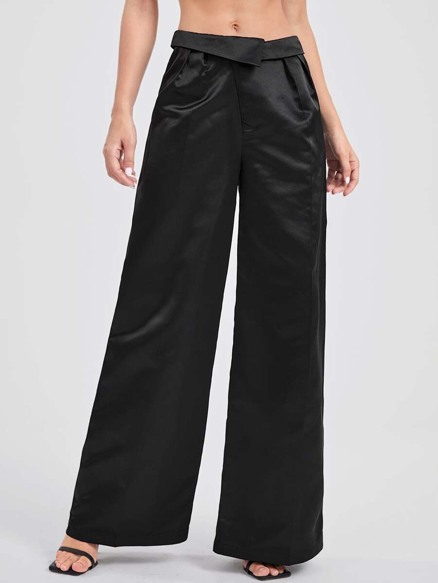 Michelle Wong Flipped Waist Wide Leg Pants - Black - View 1