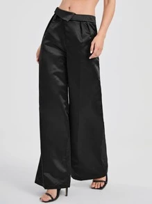 Michelle Wong Flipped Waist Wide Leg Pants - Black - View 3
