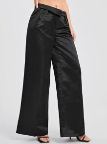 Michelle Wong Flipped Waist Wide Leg Pants - Black - View 5