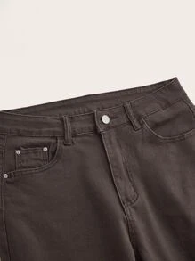 ROMWE Grunge Punk Ripped Raw Hem Flare Leg Jeans - Chocolate Brown - View 3