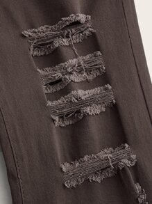 ROMWE Grunge Punk Ripped Raw Hem Flare Leg Jeans - Chocolate Brown - View 4