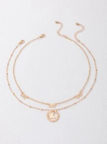 2pcs Butterfly & Round Charm Necklace - Yellow Gold - View 4