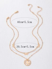 2pcs Butterfly & Round Charm Necklace - Yellow Gold - View 5