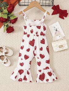 Baby Heart Print Flare Leg Cami Jumpsuit - White - View 2
