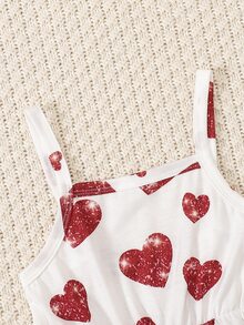 Baby Heart Print Flare Leg Cami Jumpsuit - White - View 4