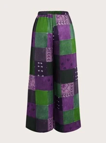 ROMWE Hippie 色塊拼接圖案闊腿褲 - 彩色 - 查看 2