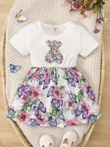 Baby Butterfly Print A line Dress - White - View 1
