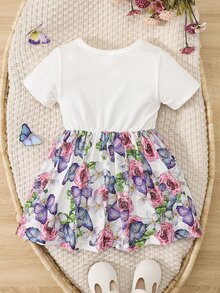 Baby Butterfly Print A line Dress - White - View 2