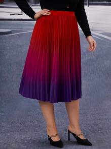 SHEIN Clasi 大碼漸層百褶半身裙 - 彩色 - 查看 4